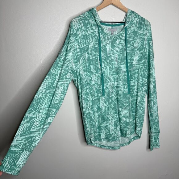 Ocean + Coast Womens Pullover Sweater Large Aqua Blue Geo Lightweight Swim Beach - Picture 5 of 13